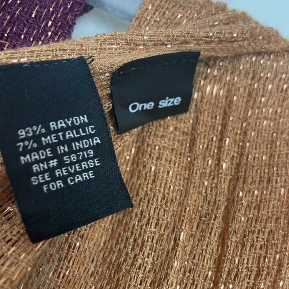 Sparkly Scarfs Lot of 2 red and Tan Tassled 65.5” x 21” - Picture 5 of 5